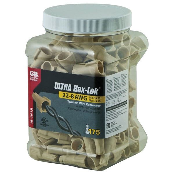 GB Hex-Lok 16-1H1N Wire Connector, 8 to 22 AWG Wire, Copper Contact, Thermoplastic Housing Material, Tan