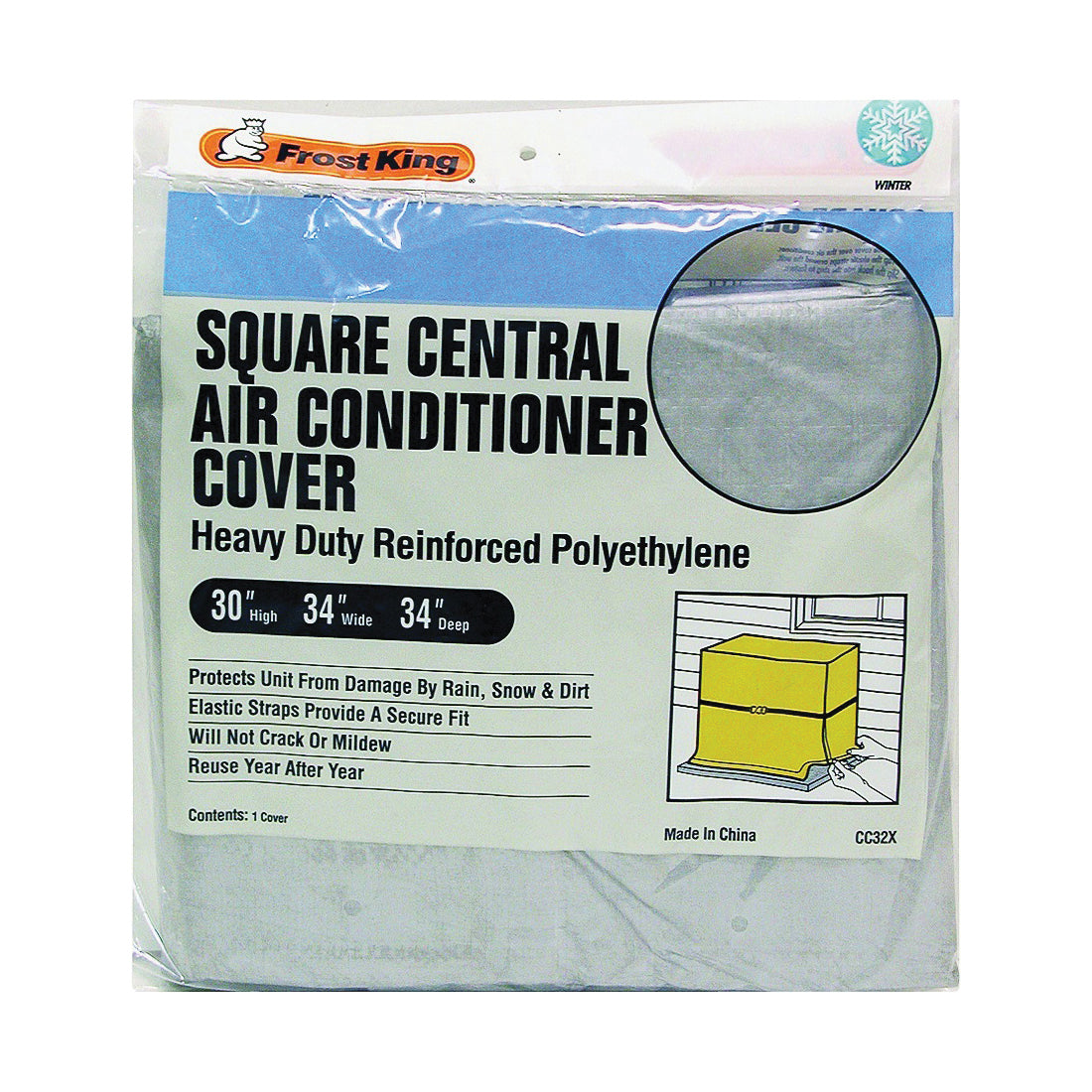 Frost King CC32XH Air Conditioner Cover, 34 in L, 34 in W, 9 mil Thick Material, Polyethylene, Silver