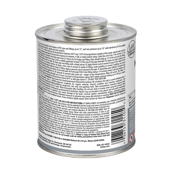 Oatey 31105 Solvent Cement, 32 oz Can, Liquid, Gray