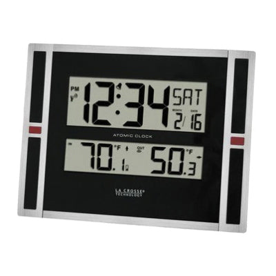 La Crosse 513-149 Clock, Square, Black Frame, Plastic Clock Face, Digital
