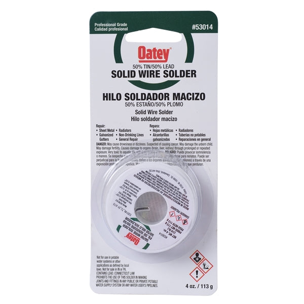 Oatey 53014 Leaded Solder, 1/4 lb Carded, Solid, Silver, 361 to 421 deg F Melting Point