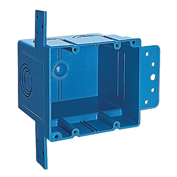 Carlon A238 Outlet Box, 2 -Gang, 5 -Knockout, PVC, Blue, Bracket Mounting