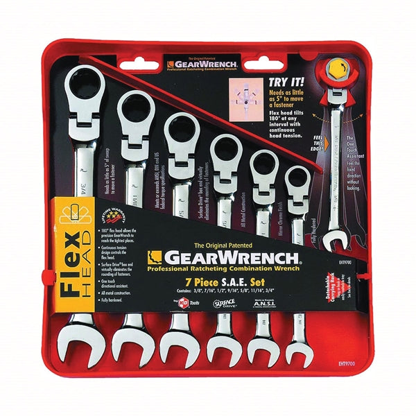 GearWrench 9700 Wrench Set, 7-Piece, Steel, Specifications: SAE Measurement