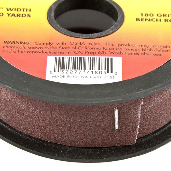 Forney 71805 Bench Roll, 1 in W, 10 yd L, 180 Grit, Premium, Aluminum Oxide Abrasive, Emery Cloth Backing