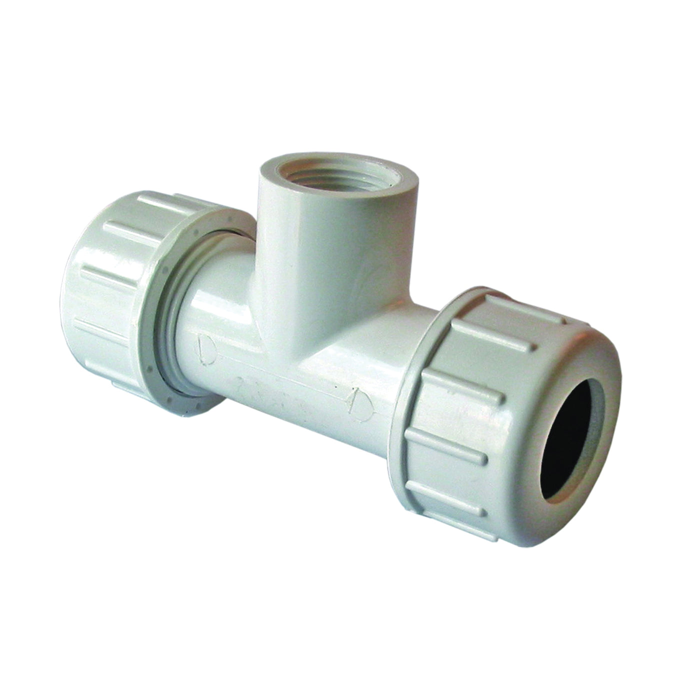 AMERICAN VALVE P230 1/2 Pipe Tee, 1/2 in, Compression x Compression x Female NPT, PVC, SCH 40 Schedule, 150 psi Pressure