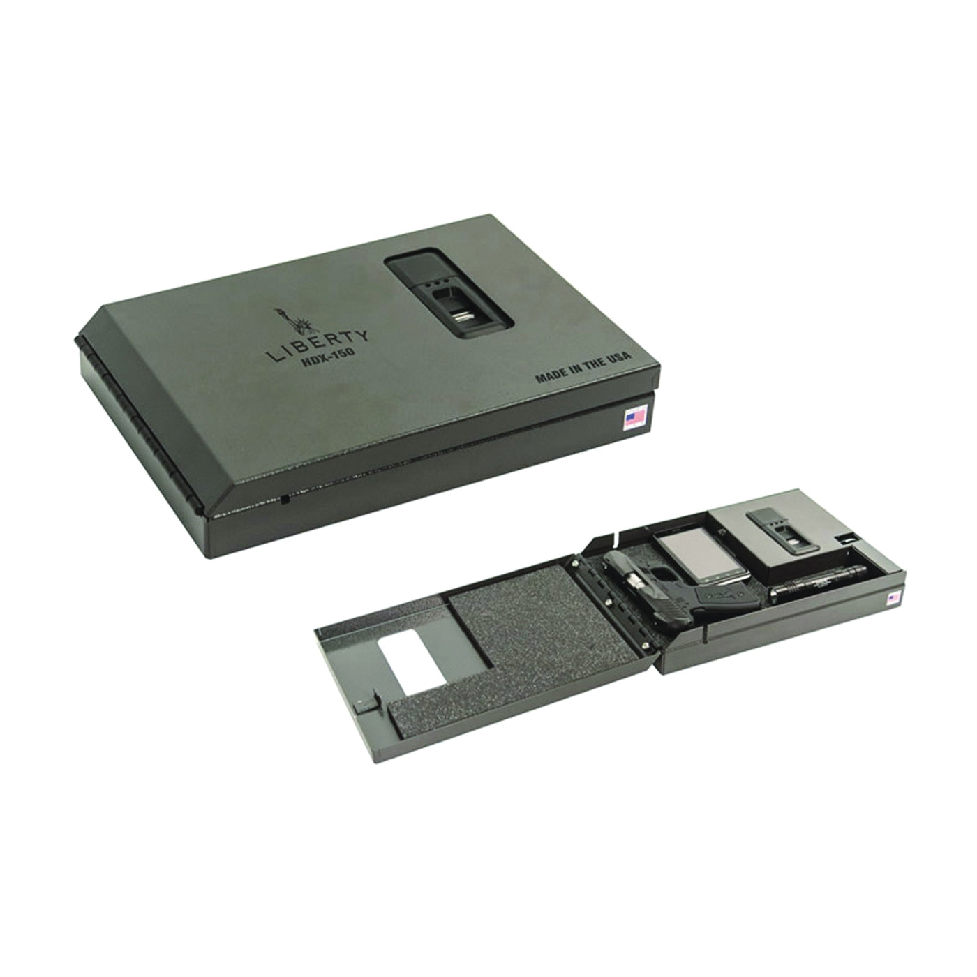 LIBERTY SAFE HOME DEFENDER Series HDX-150 Safe Handgun Vault, Steel, Gray, Marble, Biometric Lock, 1-Compartment