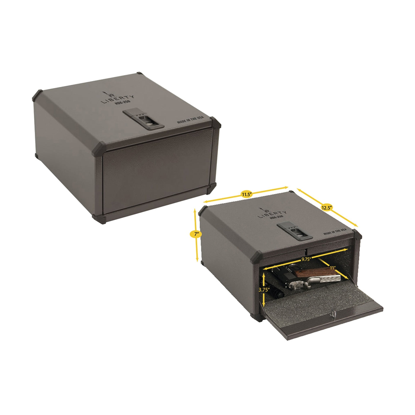 LIBERTY SAFE HOME DEFENDER Series HDX-250 Safe Handgun Vault, Steel, Gray, Textured, Biometric Lock, 1-Compartment