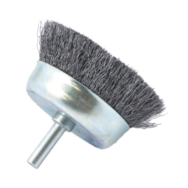 Forney 72270 Wire Cup Brush, 2-1/2 in Dia, 1/4 in Arbor/Shank, 0.008 in Dia Bristle, Steel Bristle