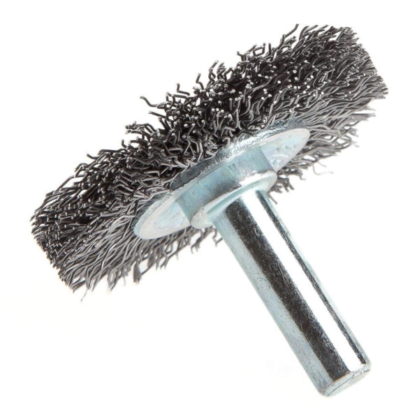 Forney 72251 Wire Wheel, 1-1/2 in Dia, 1/4 in Arbor/Shank, 0.012 in Dia Bristle, Steel Bristle