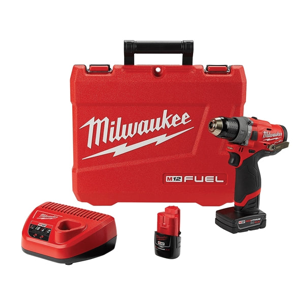 Milwaukee 2504-22 Hammer Drill Kit, Battery Included, 12 V, 2, 4 Ah, 1/2 in Chuck, Ratcheting Chuck