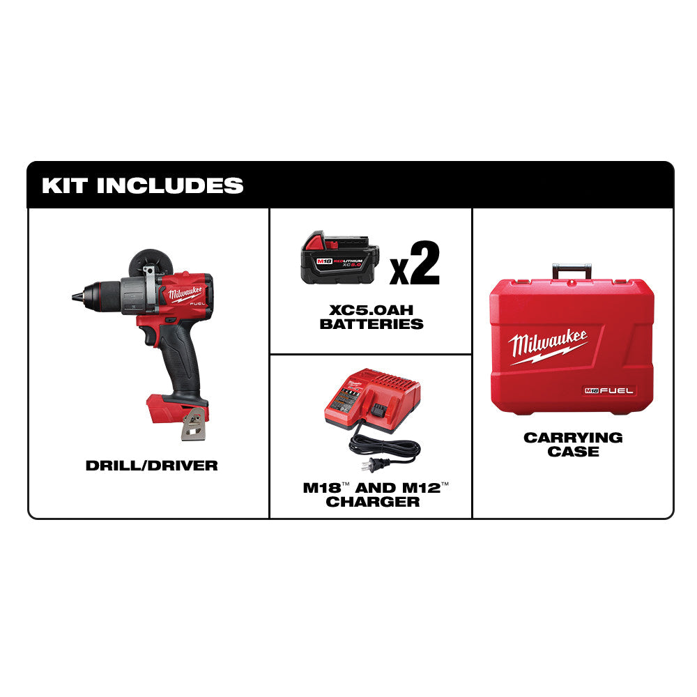 Milwaukee M18 FUEL 2803-22 Drill/Driver Kit, Battery Included, 18 V, 1/2 in Chuck, Ratcheting Chuck