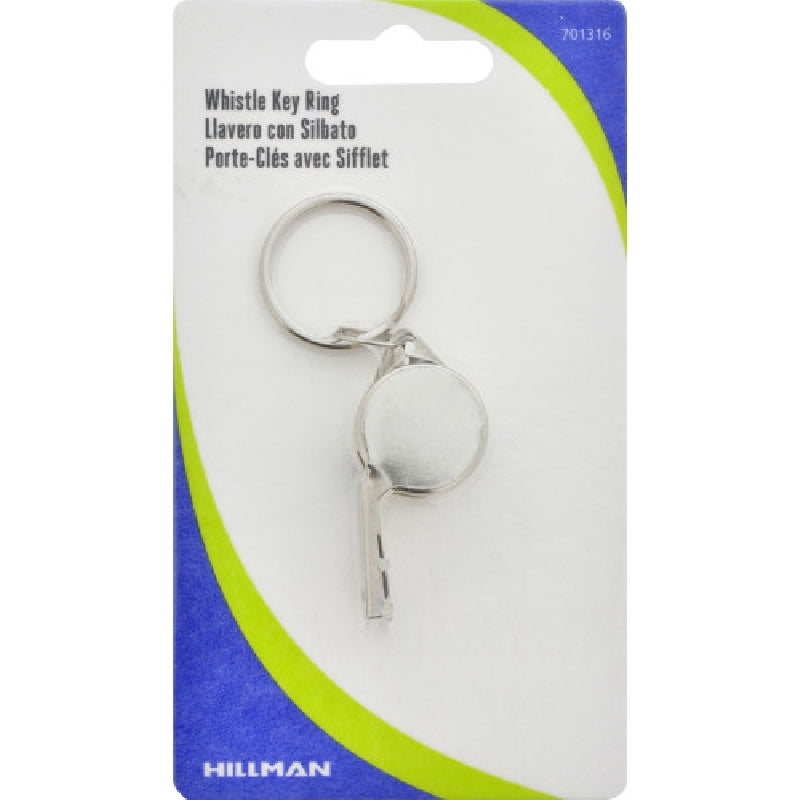 HILLMAN 701316 Whistle Key Ring, 1 in Ring, Stainless Steel Case, Nickel-Plated