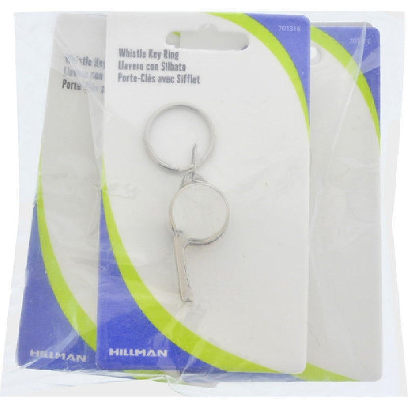 HILLMAN 701316 Whistle Key Ring, 1 in Ring, Stainless Steel Case, Nickel-Plated