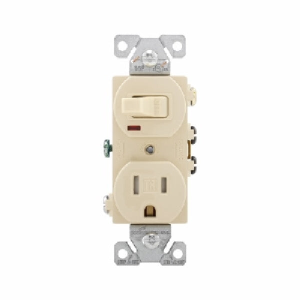 EATON TR274V Combination Switch, 1 -Pole, 15 A, 120/125 V, NEMA: NEMA 5-15R, Ivory