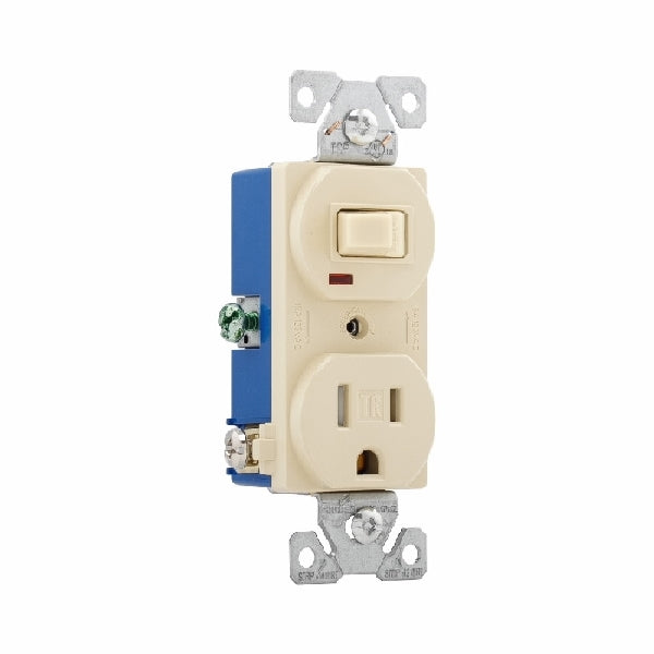 EATON TR274V Combination Switch, 1 -Pole, 15 A, 120/125 V, NEMA: NEMA 5-15R, Ivory