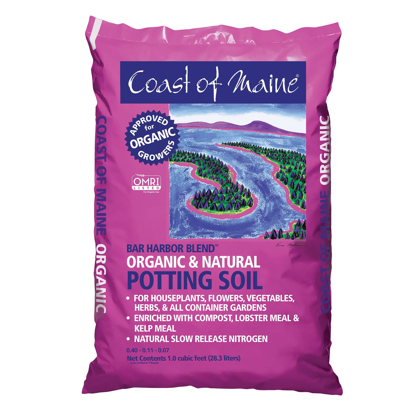 Coast of Maine BAR HARBOR 1CF Organic Potting Soil, Dark Brown, 1 cu-ft Bag