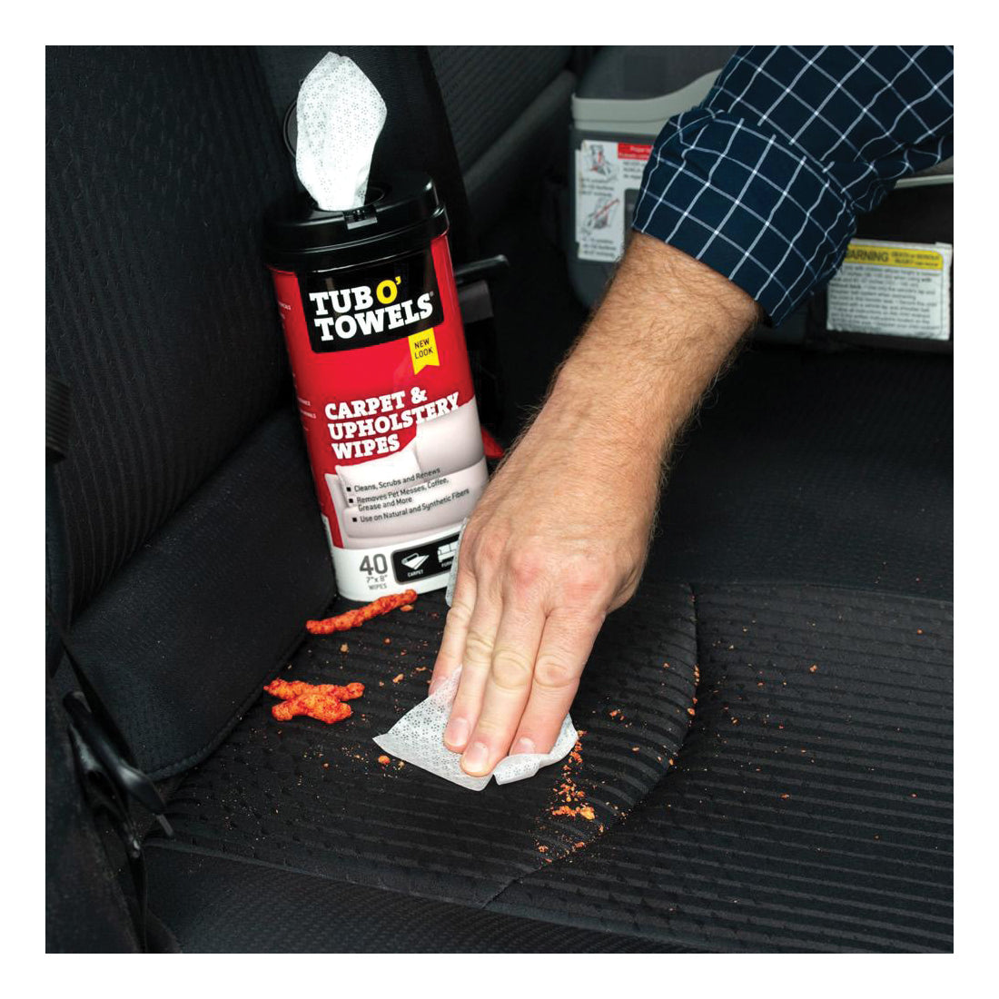 Tub O'Towels TW40-CP Carpet and Upholstery Cleaning Wipes, 8 in L, 7 in W, 1-Ply, Light Citrus, Polypropylene