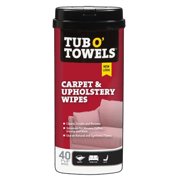 Tub O'Towels TW40-CP Carpet and Upholstery Cleaning Wipes, 8 in L, 7 in W, 1-Ply, Light Citrus, Polypropylene