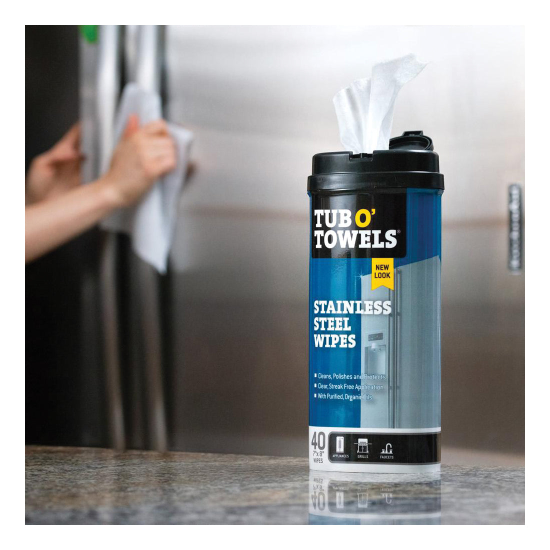 Tub O'Towels TW40-SS Stainless Steel Wipes, 8 in L, 7 in W, 1-Ply, Floral, Polypropylene