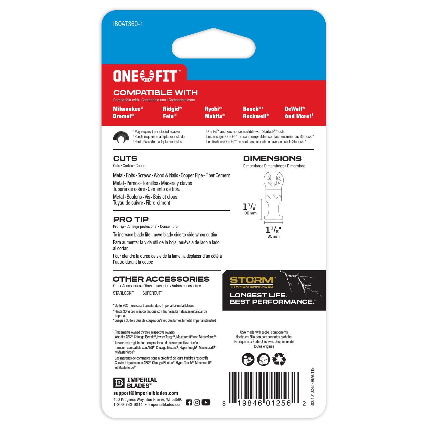 IMPERIAL BLADES ONE FIT IBOAT360 Blade, 1-5/8 in D Cutting, 24 TPI, Carbide