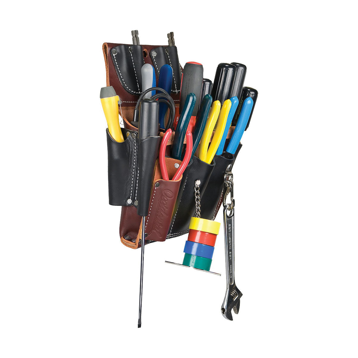 Occidental Leather 5589 Electrician's Tool Case, 25-Pocket, Leather, Black/Brown, 8 in W, 6-3/4 in H, 2-3/4 in D
