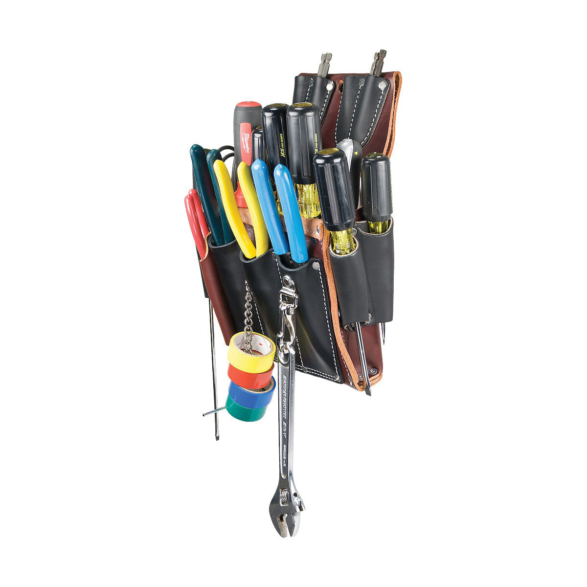 Occidental Leather 5589 Electrician's Tool Case, 25-Pocket, Leather, Black/Brown, 8 in W, 6-3/4 in H, 2-3/4 in D