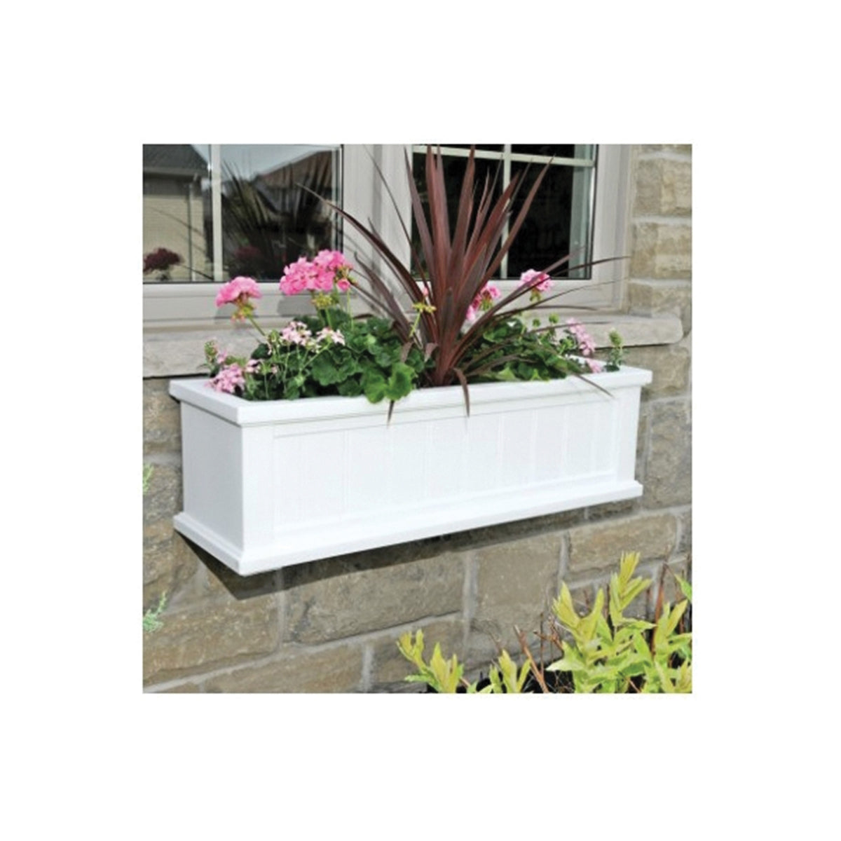 MAYNE Cape Cod 4840-W Window Box, 11 in W, 36 in D, Double Wall Design, Polyethylene, White