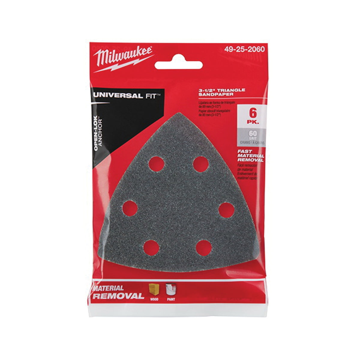 Milwaukee 49-25-2060 Triangle Sandpaper, 60 Grit, Silicon Carbide Abrasive, 3-1/2 in L