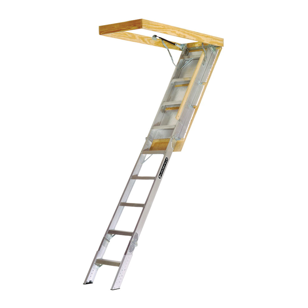 Louisville Elite Series AA2210 Attic Ladder, 7 ft 8 in to 10 ft 3 in H Ceiling, 22-1/2 x 54 in Ceiling Opening, 11-Step