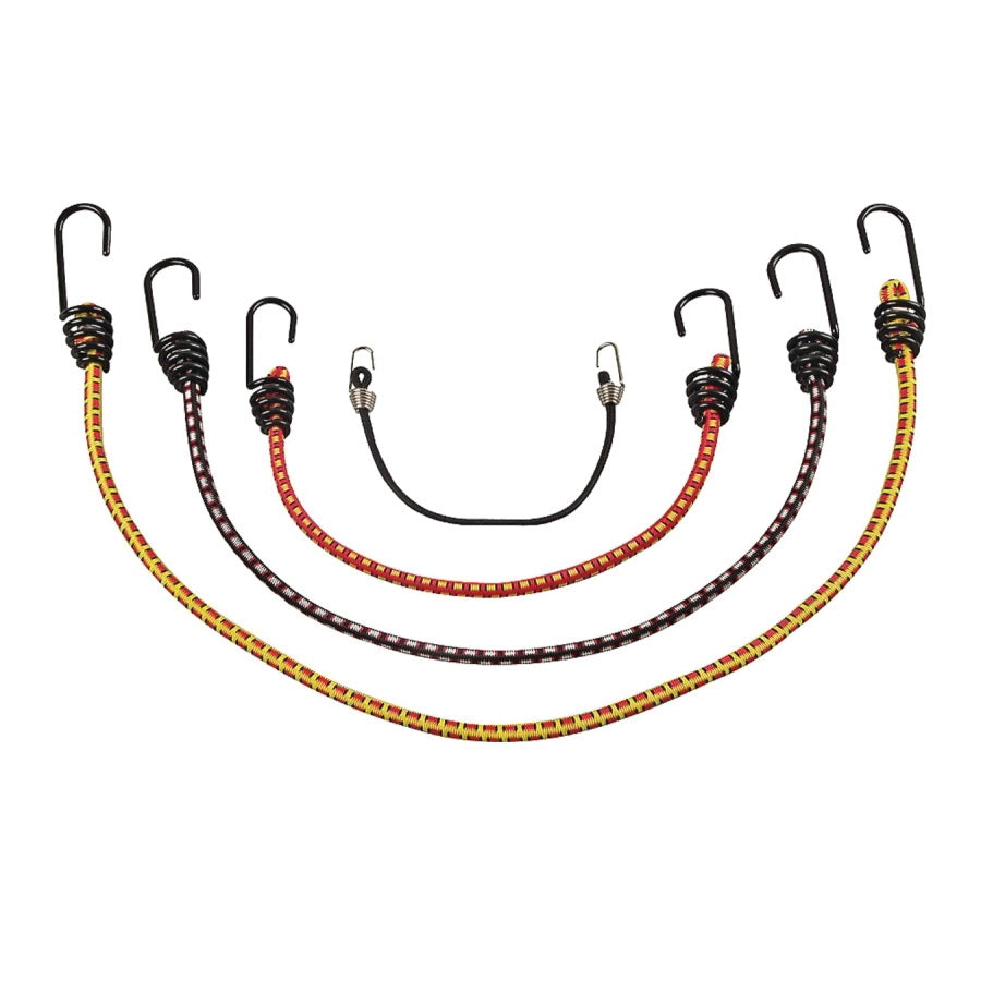 ProSource FH64078 Stretch Cord Set, Polypropylene, Black/Red/Yellow, Hook End