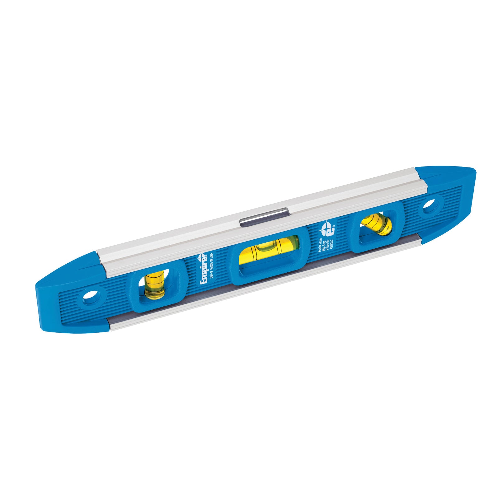Empire 581-9 Magnetic Torpedo Level, 9 in L, 3-Vial, Magnetic, Aluminum, Blue