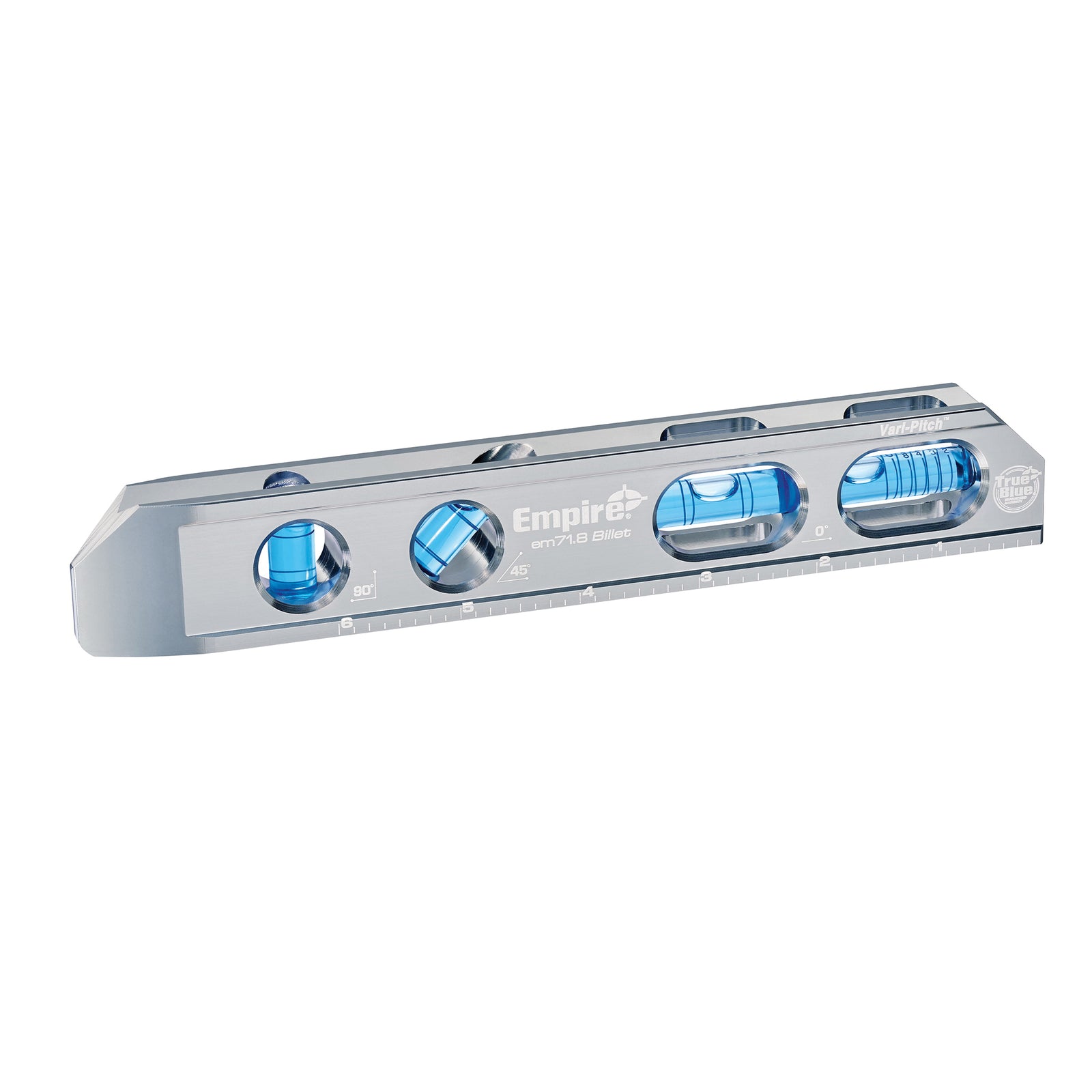 Empire True Blue Series EM71.8 Magnetic Billet Torpedo Level, 8 in L, 4-Vial, Magnetic, Aluminum, Silver