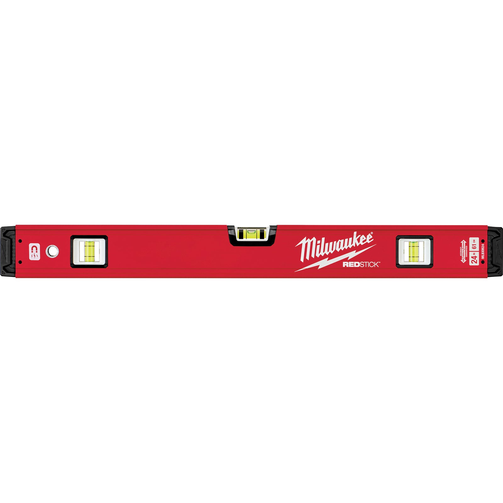 Milwaukee REDSTICK Series MLBXM24 Magnetic Box Level, 24 in L, 3-Vial, 1-Hang Hole, Magnetic, Aluminum, Red