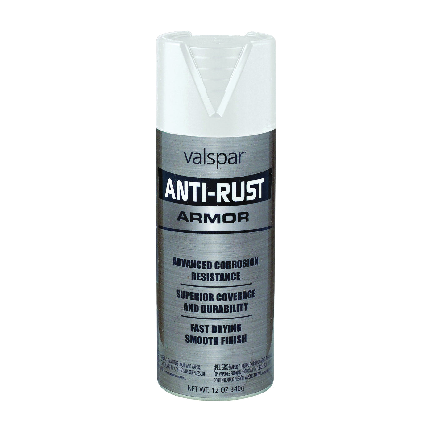 Valspar 044.0021920.076 Anti-Rust Enamel Spray Paint, Satin, White, 16 oz, Aerosol Can