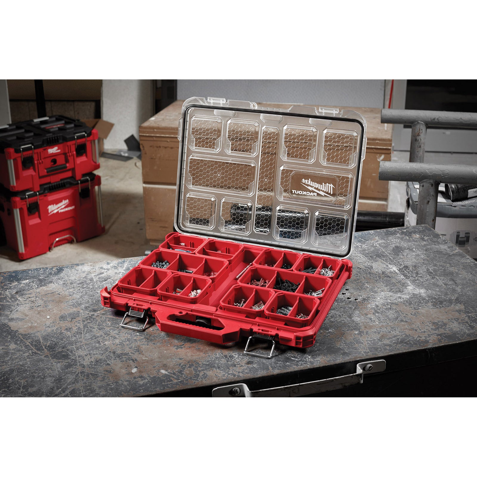 Milwaukee 48-22-8431 Organizer, 19.76 in L, 16.38 in W, 2.52 in H, 10-Compartment, Plastic, Red
