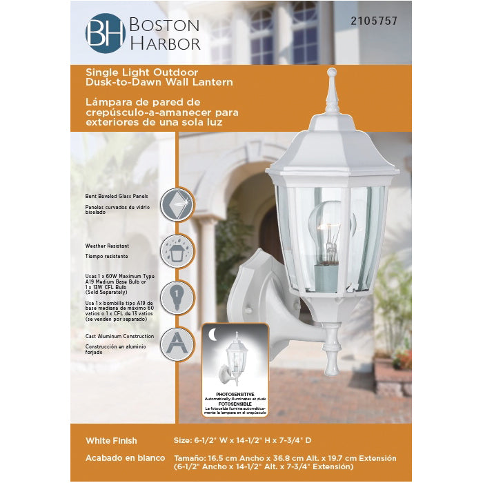 Boston Harbor DTDW Dusk/Dawn Lantern, 60 W, Medium Base Bulb or CFL Bulb(Sold Separately) Lamp, Aluminum Fixture