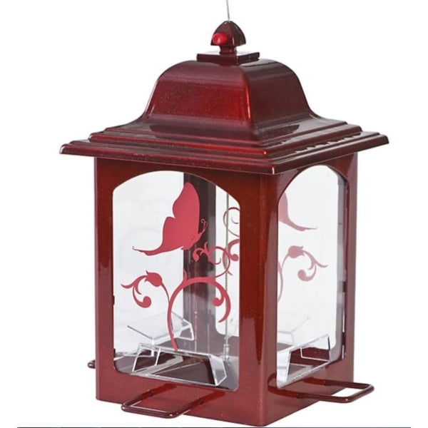 Perky-Pet 363R Lantern Bird Feeder, Screen-Printed Butterfly, 3 lb, 4 -Port/Perch, Red, 10-1/4 in H