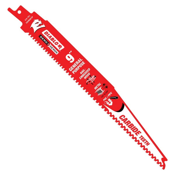 Diablo DS0909CGP3 Reciprocating Saw Blade, 9 in L, 6/9 TPI, Carbide Cutting Edge