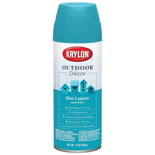 Krylon Outdoor Decor K09336000 Spray Paint, Satin, Blue Lagoon, 12 oz, Aerosol Can