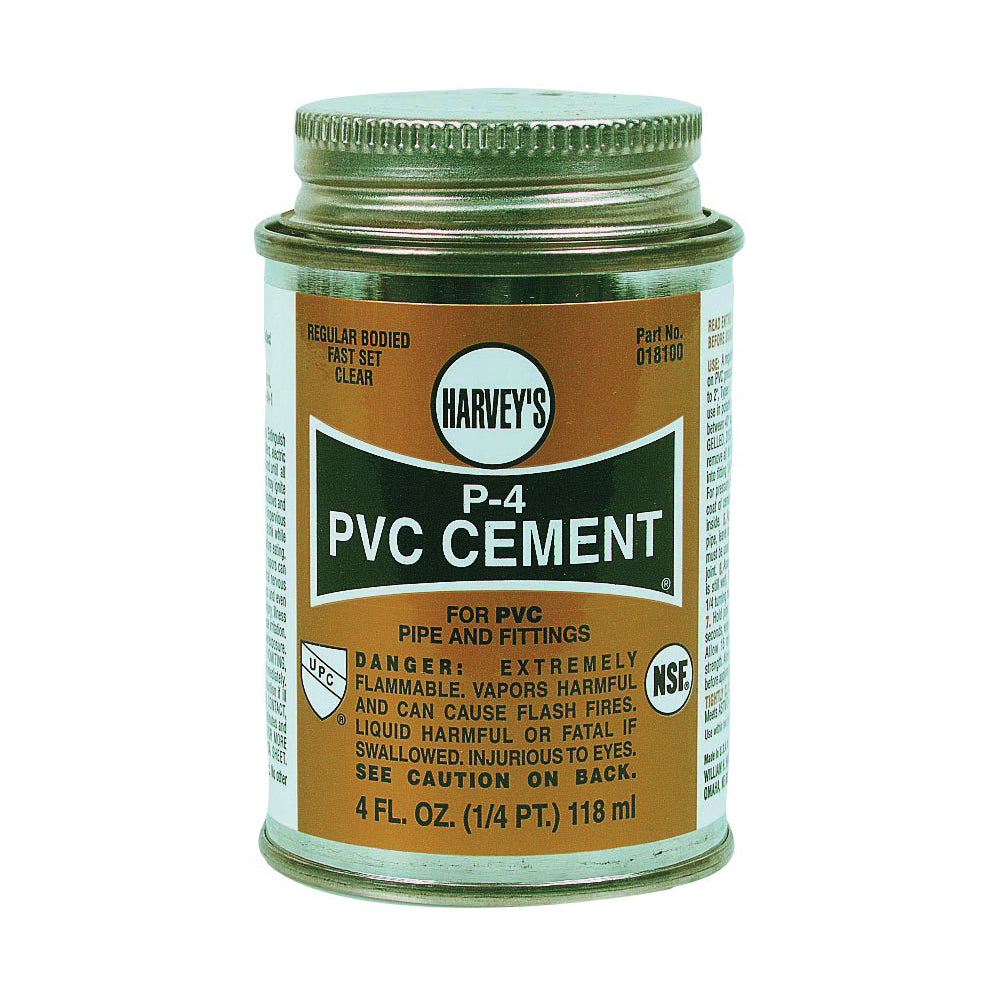 Harvey 018100-24 Solvent Cement, 4 oz Can, Liquid, Clear