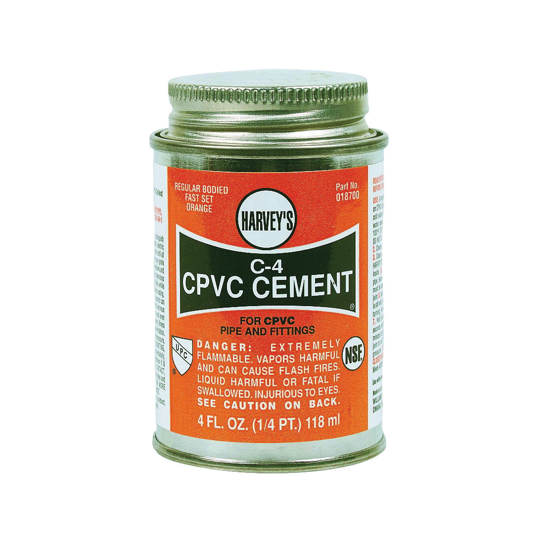 Harvey 018700-24 Solvent Cement, 4 oz Can, Liquid, Orange