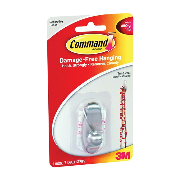 Command 17062-BN Decorative Hook, 1 lb, 1-Hook, Plastic, Brushed Nickel