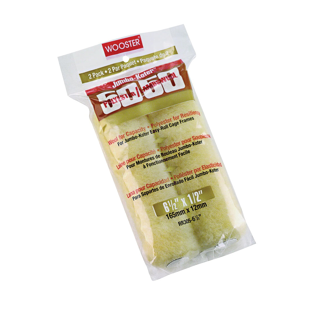 WOOSTER RR305-6 1/2 Paint Roller Cover, 1/2 in Thick Nap, 6-1/2 in L, Knit Fabric Cover, Creamy