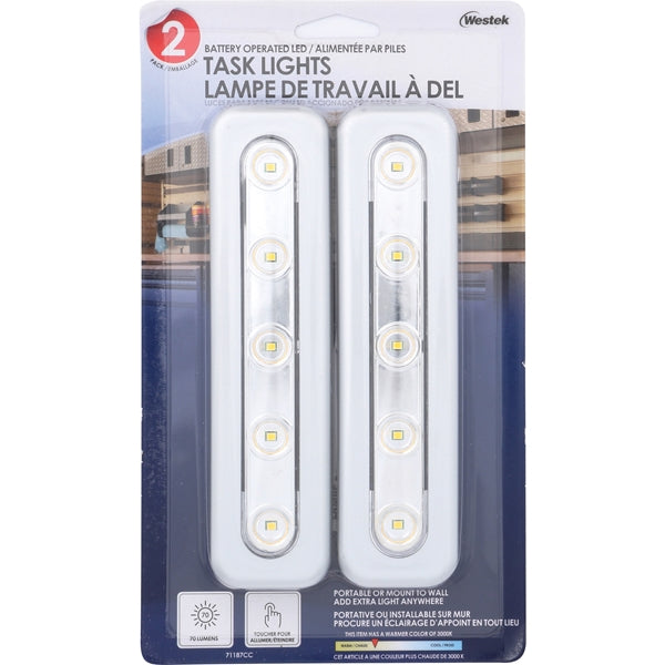 AmerTac 71187CC-T2 Mini Task Bar, AAA Battery, 1-Lamp, LED Lamp, 70 Lumens, 3000 K Color Temp, Plastic, Silver