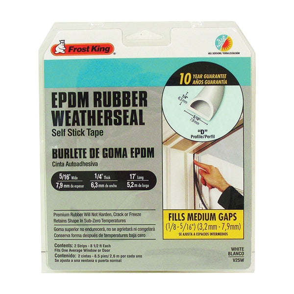 Frost King V25GA Weatherseal, 5/16 in W, 17 ft L, EPDM Rubber, Gray