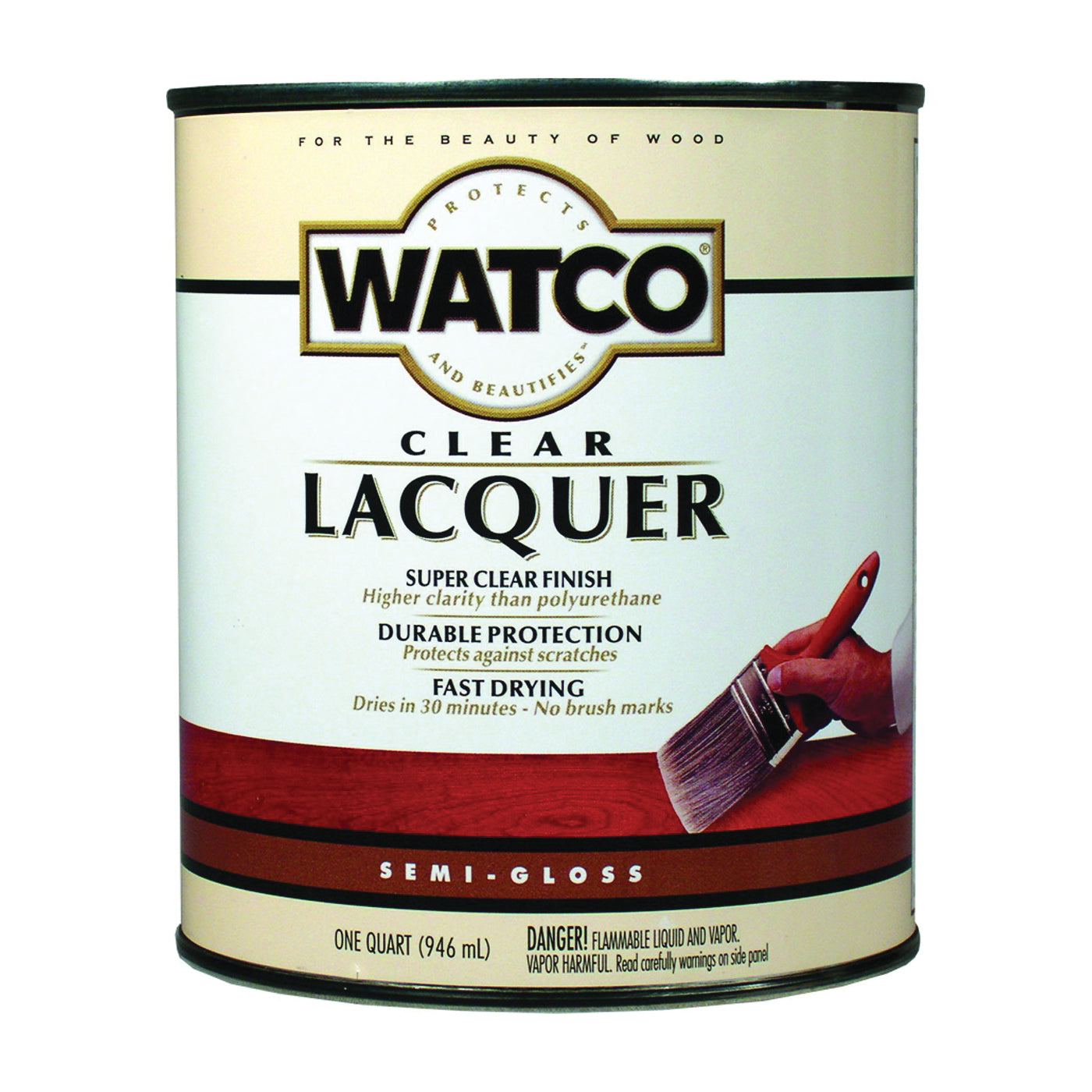 WATCO 63141 Lacquer Clear Wood Finish, Semi-Gloss, Liquid, Clear, 1 qt, Can