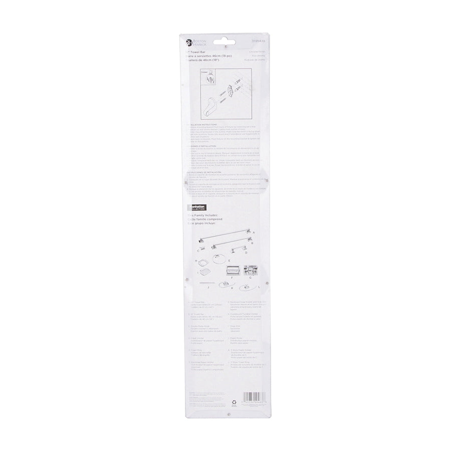 Boston Harbor CSC8521 Towel Bar, Chrome, Surface Mounting