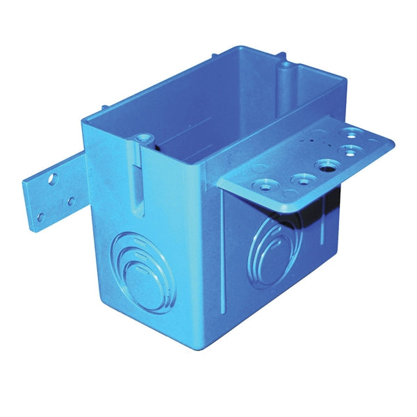 Carlon A122 Outlet Box, 1 -Gang, 4 -Knockout, PVC, Blue, Bracket Mounting