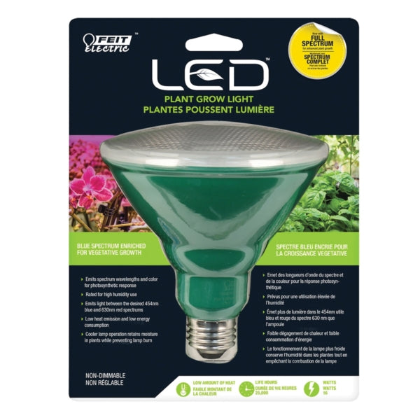 Feit Electric PAR38/GROW/LED Grow Light, 0.15 A, 120 V, LED Lamp, 3500 K Color Temp, Green
