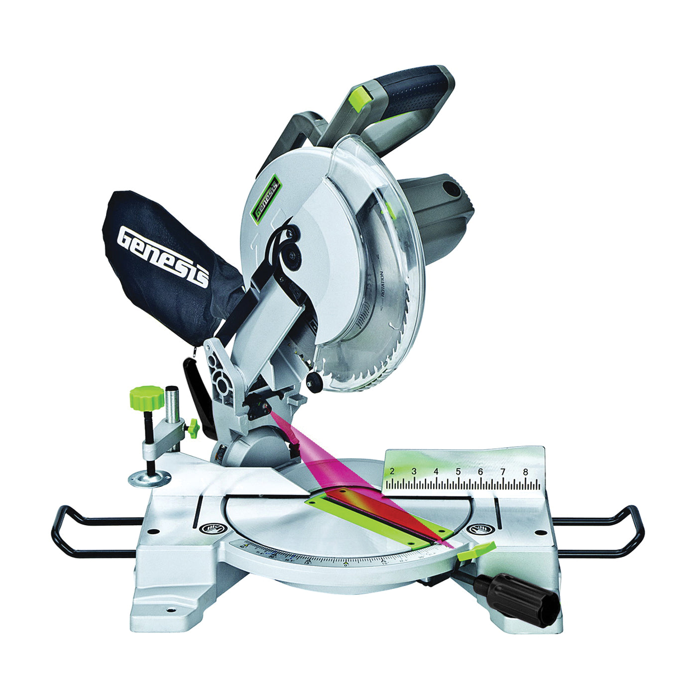 Genesis GMS1015LC Miter Saw, 10 in Dia Blade, 4600 rpm Speed, 45 deg Max Miter Angle, 45 deg Max Bevel Angle